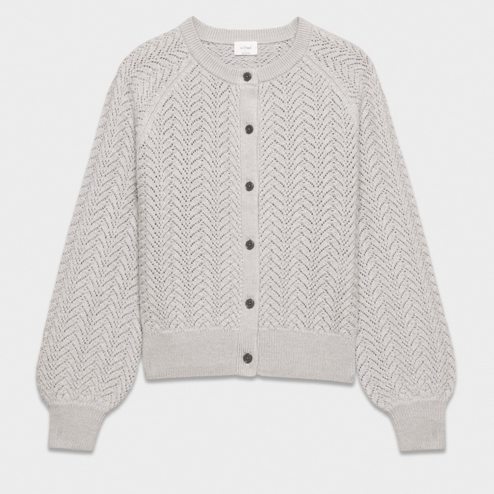Wilfred 100% Merino Wool Light Gray London Merino Wool Knit Button Down Cardigan
